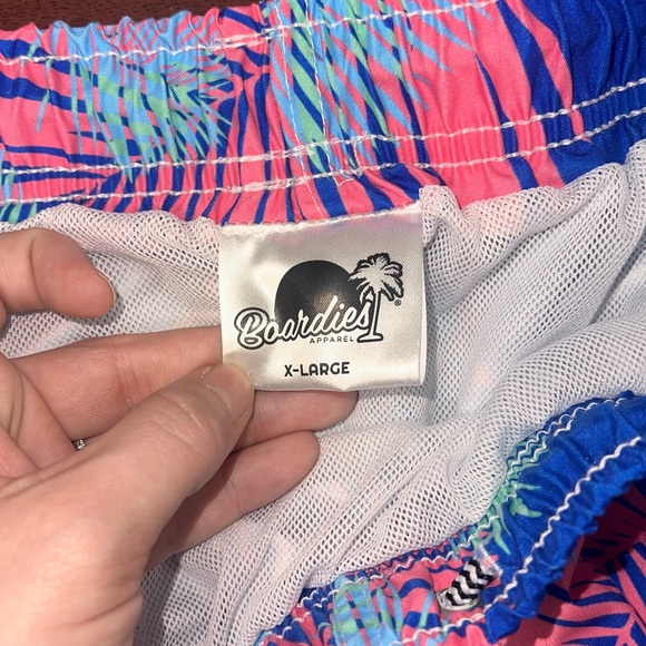 Tropical Blue and Pink Men's Swim Trunks - Picture 2 of 4